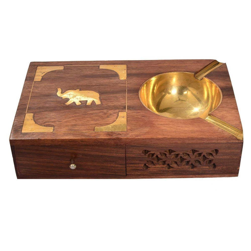 Wooden Ashtray With Lid 